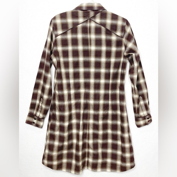 Horny Toad Brown Plaid Flannel Shirt Dress Tunic Organic Cotton Medium - Picture 2 of 8